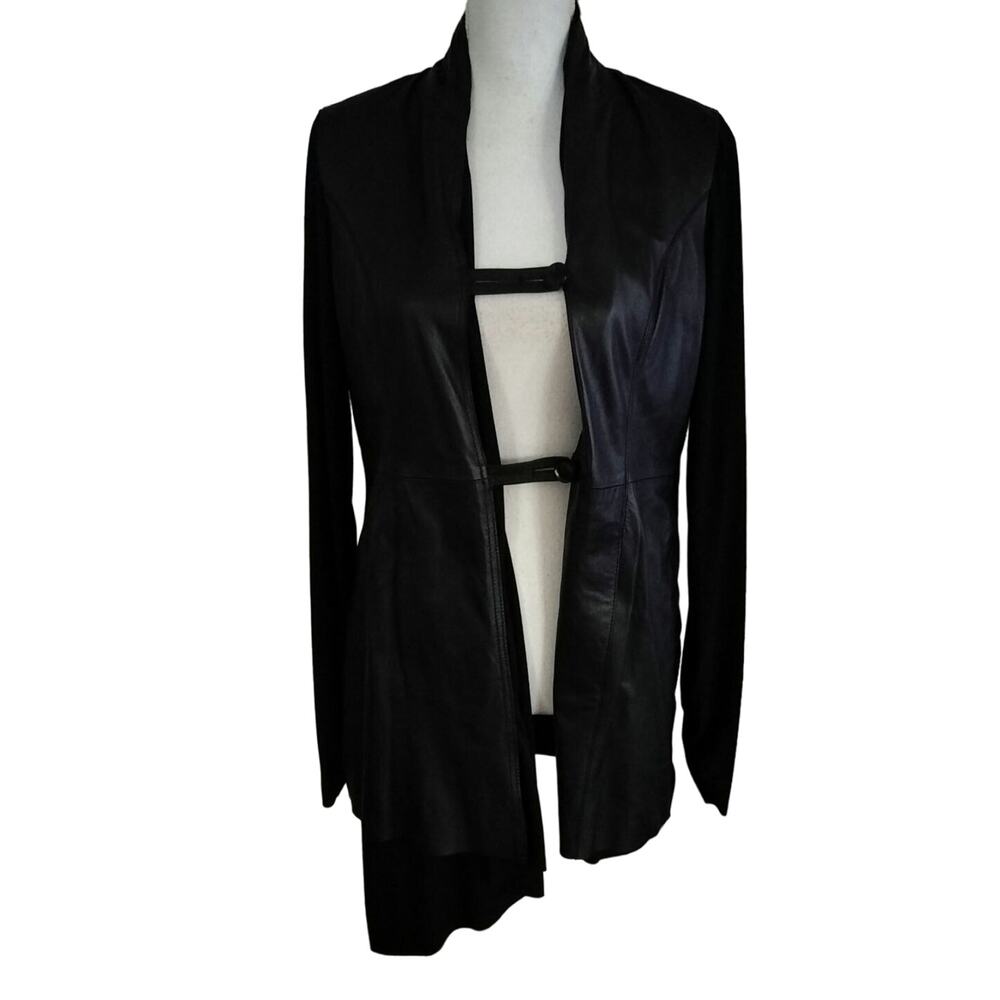 Artico Size S Italian Ovine Sammy Sheep Leather Jacket Drapey Mixed Media Black